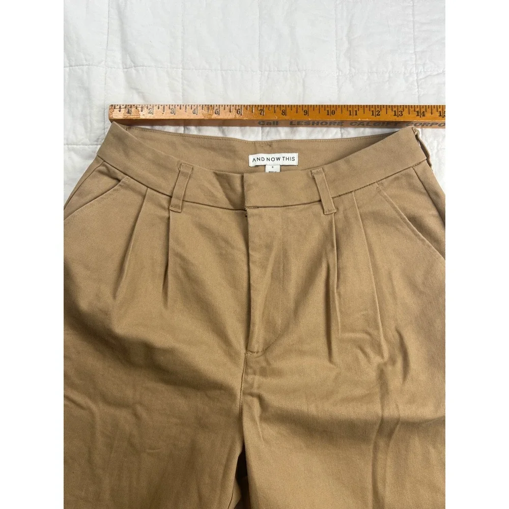 AND NOW THIS Womens Tan Pleated High Waisted Pants Size 6‎ Cotton Blend